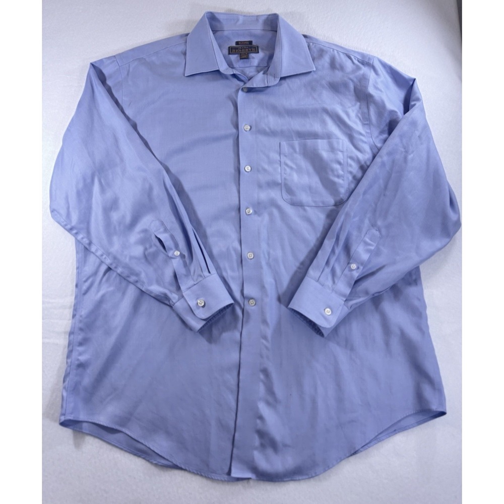 JoS A Bank Reserve Mens Dress Shirt Egyptian Cotton Blue Herringbone 17.5/35 EUC